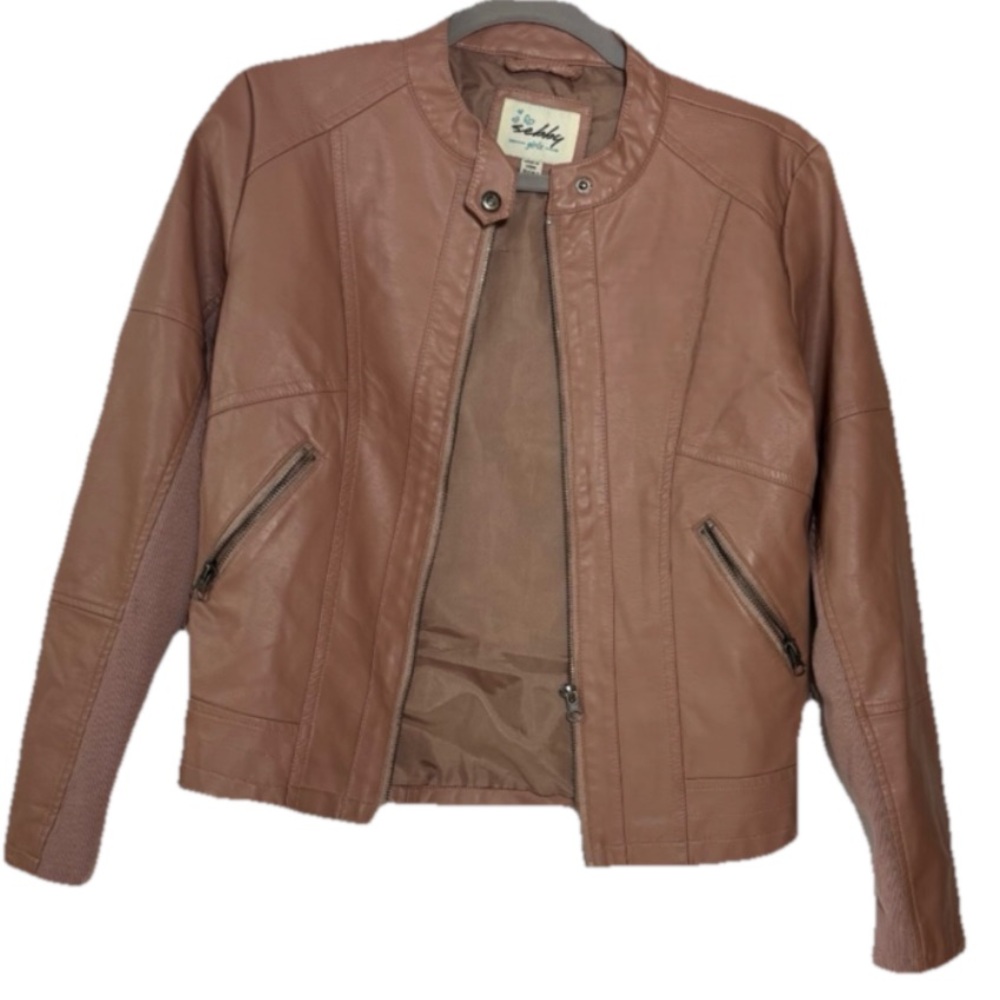 Sebby Girls  Pink Faux Leather Blush Pink Jacket Size Girl 16 Fully Lined
